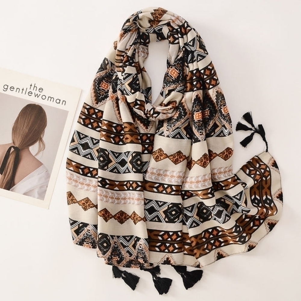 AUTUMN SILK SCARF POLYESTER BOHEMIAN/GEOMETRIC PATTERN